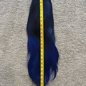 Black and cobalt blue synthetic lace front wig.